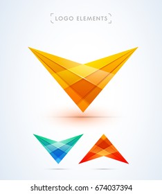 Abstract check mark logo. Glossy material design style collection.