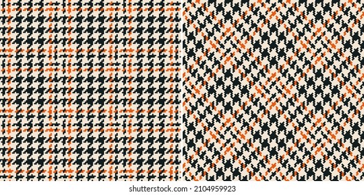 Abstract check pattern tweed in brown, orange, beige. Seamless dog tooth tartan illustration set for spring autumn winter jacket, dress, skirt, coat, trousers, other modern fashion fabric design.