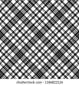 Abstract check pixel plaid seamless pattern black white. Vector illustration.