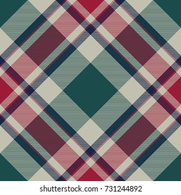 Abstract check plaid diagonal seamless fabric texture. Flat design. Vector illustration.