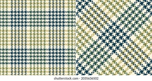 Abstract check plaid pattern for autumn in blue, green, gold, off white. Seamless herringbone tweed tartan check for scarf, blanket, dress, jacket, coat, other modern fashion fabric print.