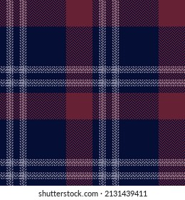 Abstract check plaid pattern in navy blue, purple, red. Herringbone textured seamless Scottish tartan for scarf, flannel shirt, blanket, jacket, other modern autumn winter fashion textile print.