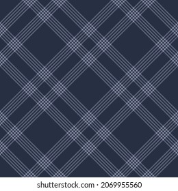 Abstract check plaid pattern print in blue for spring autumn winter. Seamless dark diagonal tartan plaid illustration for scarf, skirt, blanket, throw, duvet cover, other modern fashion fabric design.