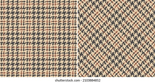 Abstract check plaid pattern tweed in brown and beige for spring autumn winter. Seamless dog tooth tartan illustration set for jacket, dress, skirt, coat, trousers, other modern fashion textile print.