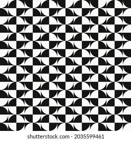 Abstract checker black and white seamless pattern. Vector quarters of circle with checkered pattern.