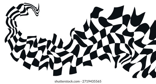 Fondo Abstractas del tablero de ajedrez, distorsionado, ondulado psicodélico forma de tablero de ajedrez, monocromo, minimalismo, estético, cartel Groovy, Antiguas, Vector