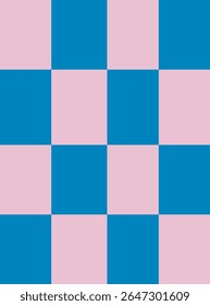 Padrão de tabuleiro de xadrez abstrato com quadrados azuis e cor-de-rosa alternados, estilo gráfico plano, sem emenda em um fundo simples. Conceito de simetria e repetição. Ilustração vetorial