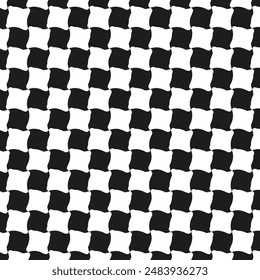 Abstract checkerboard pattern. Black and white squares. Irregular geometric design. Seamless vector background.