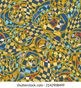 Resumen de fondo a cuadros sobre grandes barras decorativas de rosas. Patrón floral moderno sin costuras. Dibujo de contorno. Textura botánica con poligonales. Motivo floral de la naturaleza.