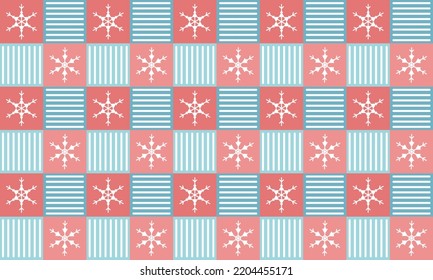 Abstract checkered background with snowflakes and stripes. vector illustration