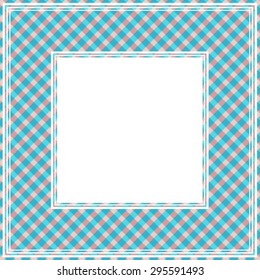 Abstract checkered border with blue and pink colors.