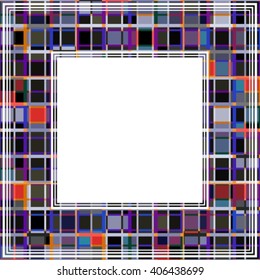 Abstract checkered border with dark blue and red colors.