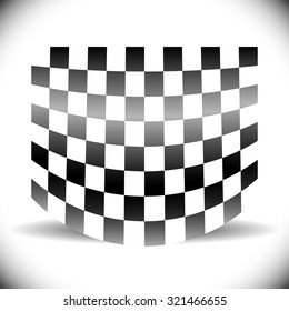 Abstract checkered (chequered) flag on white with shadow.