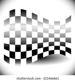 Abstract checkered (chequered) flag on white with shadow.
