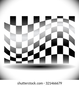 Abstract checkered (chequered) flag on white with shadow.