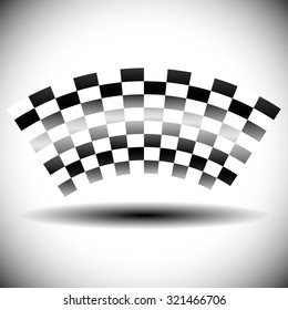 Abstract checkered (chequered) flag on white with shadow.