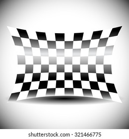 Abstract checkered (chequered) flag on white with shadow.