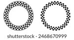 Abstract checkered circle frame vector illustration. Vintage black and white alternating square tiles circular border. Checkerboard round race flag. eps 10