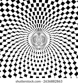 Abstract checkered circle frame vector illustration. Vintage black and white alternating square tiles circular border. Checkerboard round race flag.
