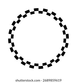 Ilustração vetorial de quadro em círculo quadriculado abstrato. Vintage preto e branco alternando telhas quadradas borda circular. Bandeira de corrida redonda de xadrez.