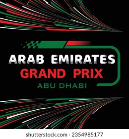Abstract checkered flad background with gradient and speed race track logo. Poster or banner for Arab Emirates Grand Prix round competition with different sport design elements