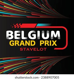 Abstrakter, karger Hintergrund mit rotem Farbverlauf und Logo für die Geschwindigkeitsrennbahn. Poster oder Banner für den Großen Preis von Belgien runden Wettbewerb mit verschiedenen Design-Elementen für Sportarten ab