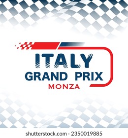 Abstract checkered flad background with white gradient and speed race track logo. Poster or banner for Italy Grand Prix round competition with different sport design elements