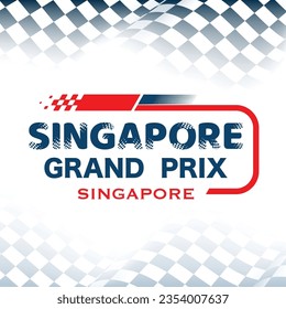 Abstract checkered flad background with white gradient and speed race track logo. Poster or banner for Singapore Grand Prix round competition with different sport design elements