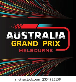 Resumen de fondo de plano a cuadros con degradado blanco y logotipo de pista de carreras de velocidad. Afiche o cartel de la competición de Australia para el Gran Premio con diferentes elementos de diseño deportivo