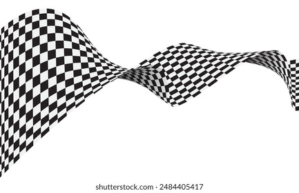 Abstract checkered flag black white lines wave curve movement 3D style background vector illustration.
