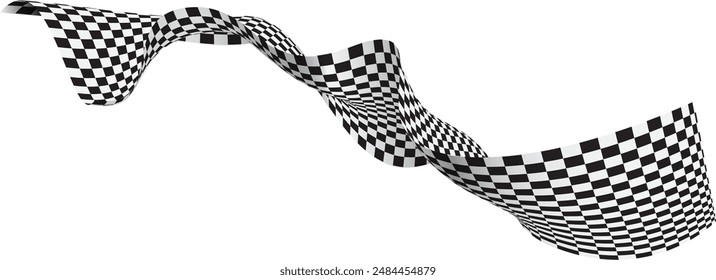 Abstract checkered flag black white lines wave curve movement 3D style background vector illustration.