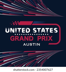 Abstract checkered flag element background with color gradient and speed race track logo. Poster or banner for USA Grand Prix round competition with different sport design elements