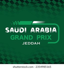 Abstract checkered flag element background with color gradient and speed race track logo. Poster or banner for Saudi Arabia Grand Prix round competition with different sport design elements