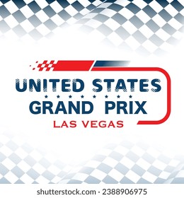 Abstrakter Hintergrund mit kontrollierten Flaggen mit Farbverlauf- und Speed-Rennbahn-Logo. Poster oder Banner für den Grand Prix von USA runden Wettbewerb mit verschiedenen Design-Elementen für den Sport ab