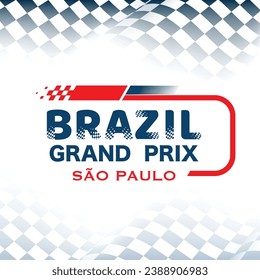 Resumen del fondo del elemento de la bandera de verificación con degradado de color y logotipo de pista de carreras de velocidad. Afiche o cartel de la competición del Gran Premio de Brasil con diferentes elementos de diseño deportivo