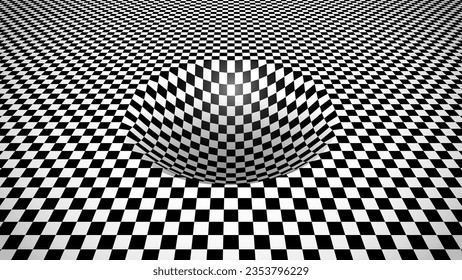 Abstract Checkered Floor with Round Hole. Abstract Surreal Chess Background. Vector Illustration.