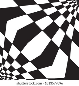 Abstract checkered geometric background. Fantastic chess illusion. black and white colors. Freehand drawing. Vector illustration.
