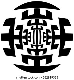 Abstract checkered geometric circle with great contrast. Monochrome graphics.