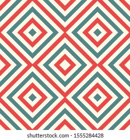 Abstract checkered geometric seamless pattern with rhombuses. Striped square mosaic, tile background, wrapping paper. Vector illustration.     
