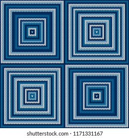 Abstract Checkered Knitted Sweater Pattern. Vector Seamless Background with Shades of Blue Colors. Wool Knit Texture Imitation