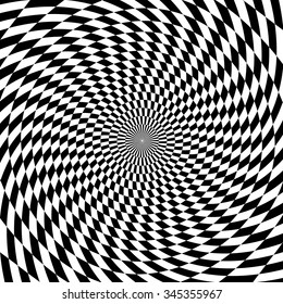 Abstract checkered  monochrome spiral background.