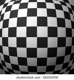 Abstract checkered pattern with bulging distortion. Vector art.