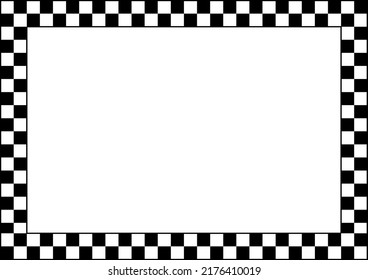 Abstract checkered round frame. Black racing square frames with chess patterns isolated on white background. Border template.