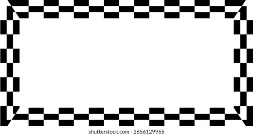 Abstractas marco redondo a cuadros. Marcos cuadrados de carreras negros con patrones de ajedrez aislados sobre fondo blanco. Plantilla fronteriza.