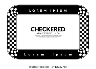 Abstract checkered round frame. Racing concept. Race flag logo. Chess pattern on white background. Border template.