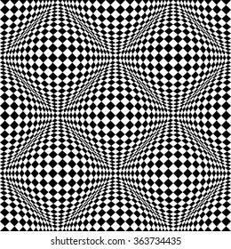 Abstract checkered seamless pattern with 3d salient, protuberant distortion. Seamlessly repeatable. Vector.