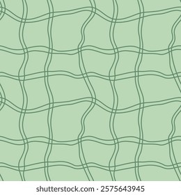 Abstract checkered seamless pattern with wavy lines - hand drawn vector illustration.