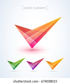 Abstract checkmark logo. Glossy material design style collection.