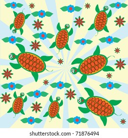 Abstract cheerful children's background with turtles. illustration