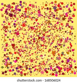 abstract cheerful pattern with corolful bubbles and stars on yellow background